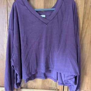 We The Free Boxy V-Neck Sweatshirt in Plum Purple